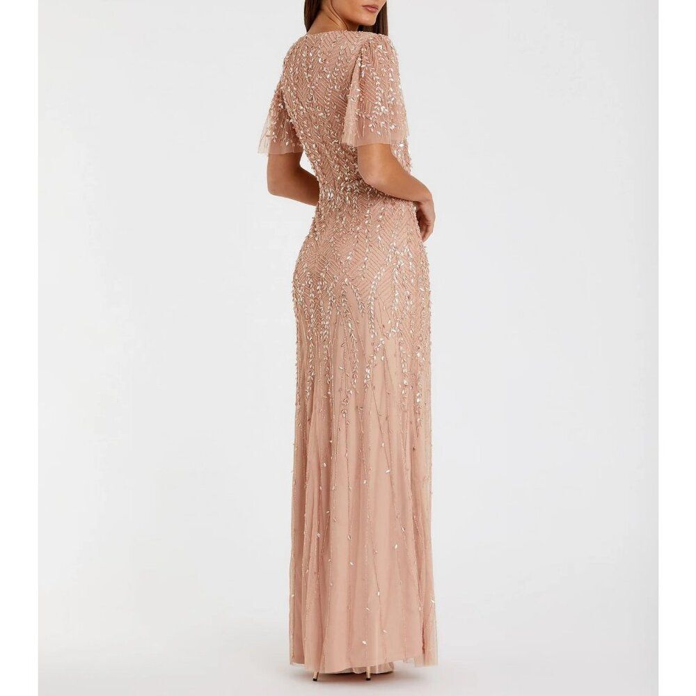 Mac Duggal Size 12 Nude Pink Embellished Flutter Sleeve Long Maxi Gown Dress - Picture 5 of 9